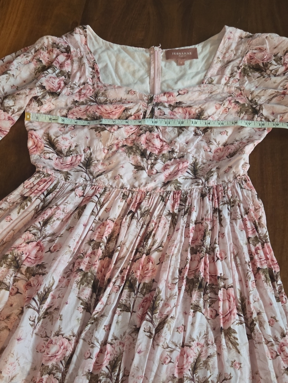 JessaKae Freshly Picked Pink Rose Print Midi Dress with Puff Sleeves Size Large - Picture 4 of 7